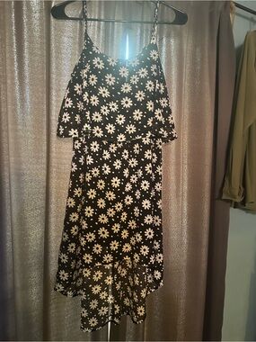 Black Daisy Print Spaghetti Strap Dress